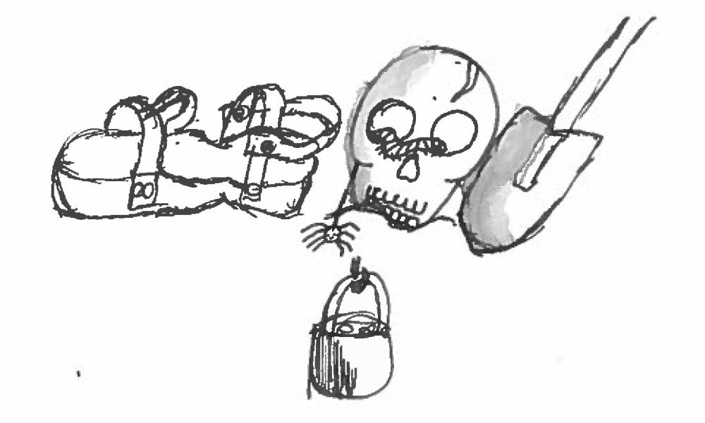 Patten shoe and skull illustration