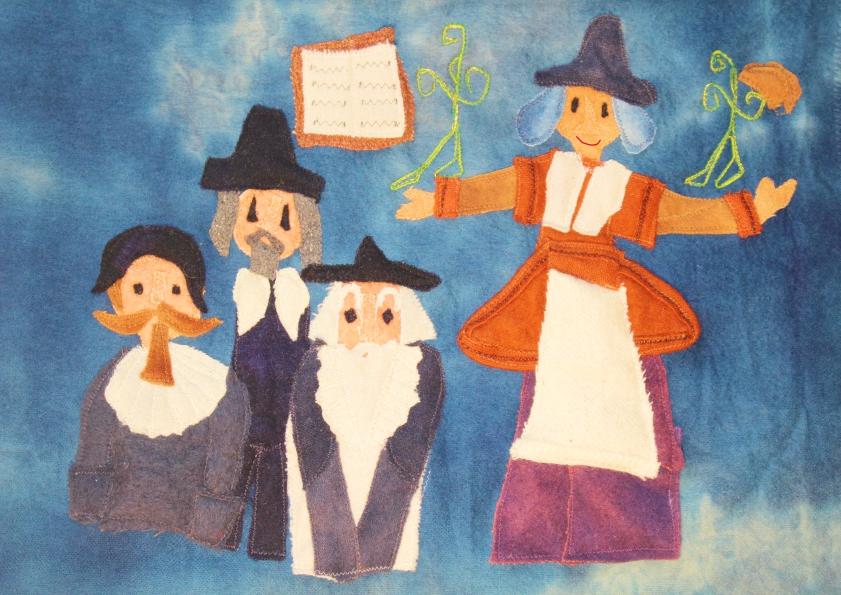 Applique picture of Anne Jeffries with magistrates and ministers