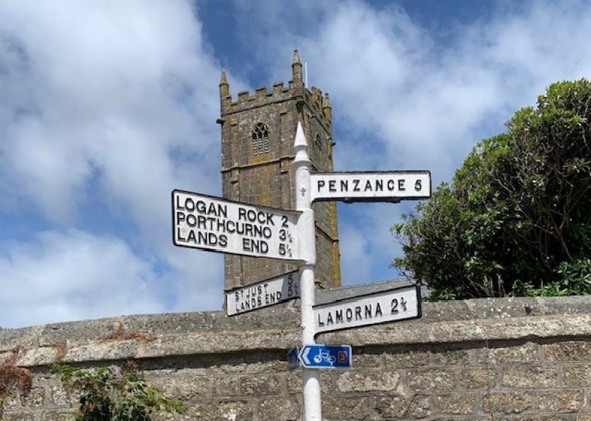 St Buryan crossroads signpost
